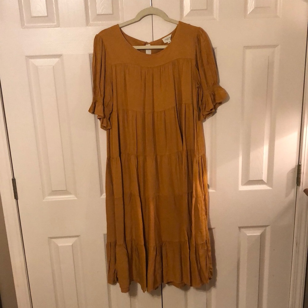 Mustard Tiered Ruffle Flowy Maxi Dress